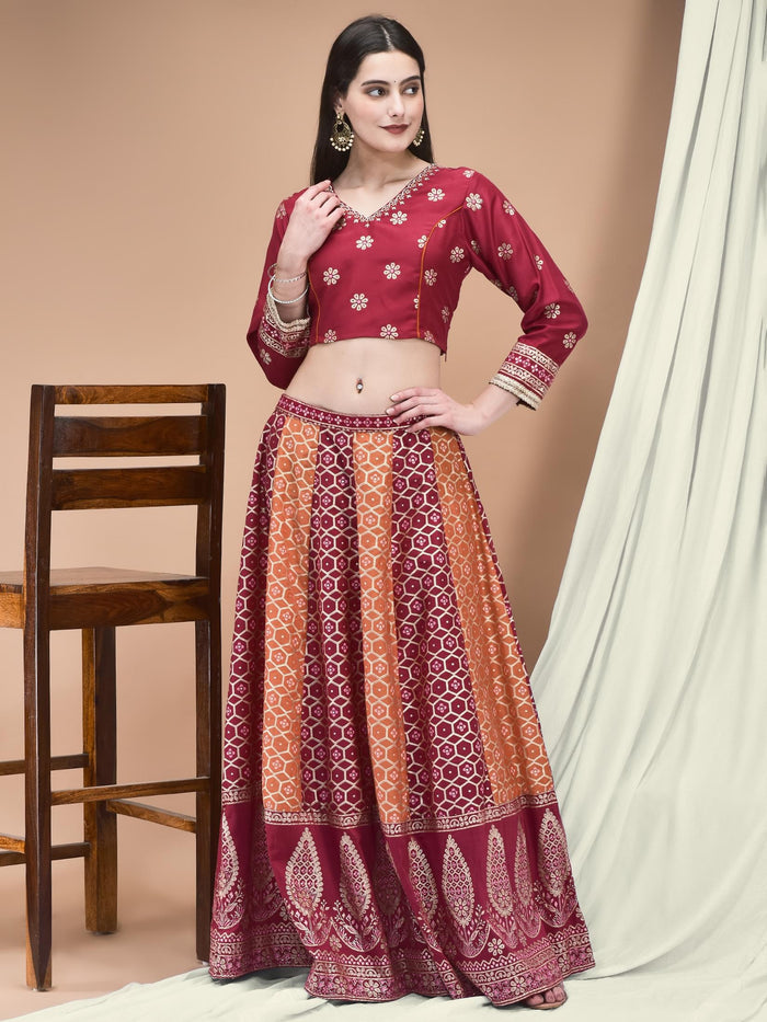 Women Samaira Fuchsia embroidered Blouse Skirt Dupatta.