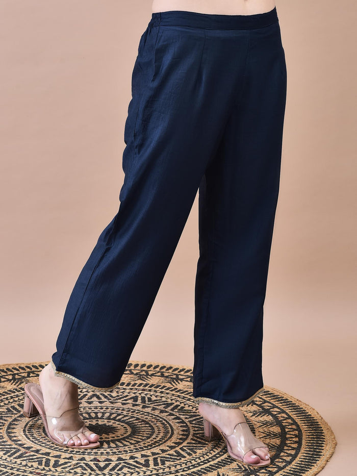 Women Samaira Navy Blue Geometric Print Kurta Comfort Pant Dupatta.