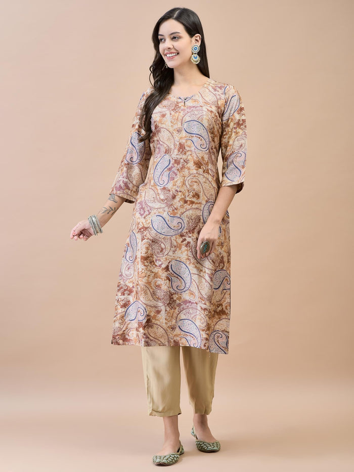 Women Shantoon Brown Solid Kurta.
