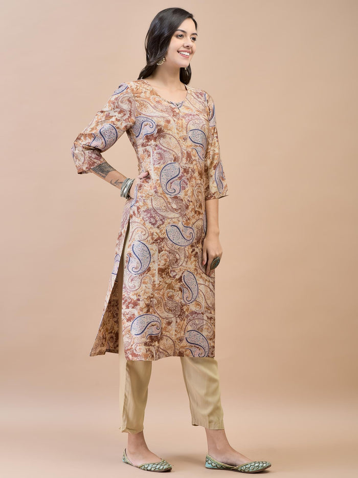 Women Shantoon Brown Solid Kurta.