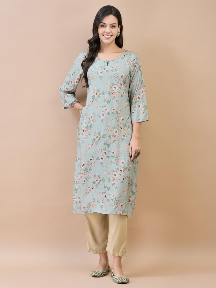 Women Shantoon Green Solid Kurta.