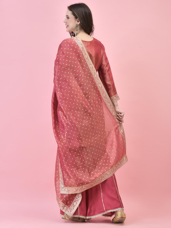 Women Shimmer Dola Candy Pink Kurta Sharara Dupatta.