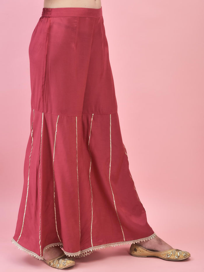 Women Shimmer Dola Candy Pink Kurta Sharara Dupatta.