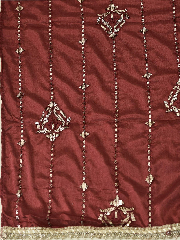 Women Silk Blend Beige Embroidered Dress With Dupatta.