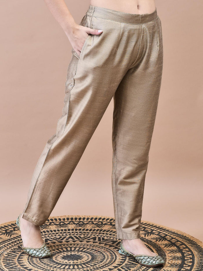 Women Silk Blend Beige Embroidered Kurta Trouser Jacquard Dupatta.