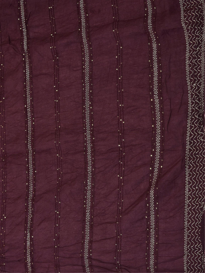 Women Silk Blend Burgundy Embroidered Dress With Dupatta.