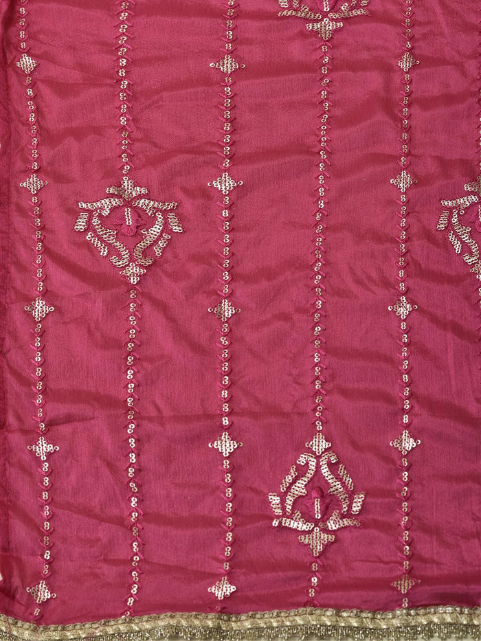 Women Silk Blend Fuchsia Embroidered Dress With Dupatta.