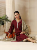 Women Silk Blend Maroon Solid Kurta Comfort Pant Dupatta.