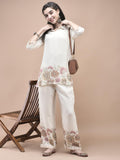 Women Silk Blend Off White Floral Print Co-Ord Set.