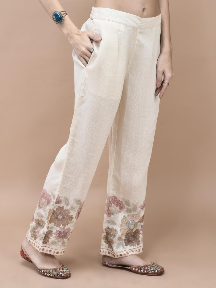 Women Silk Blend Off White Floral Print Co-Ord Set.