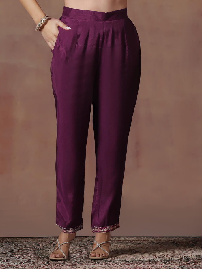 Women Silk Blend Orchid Embroidered Kurta Comfort Pant Dupatta.