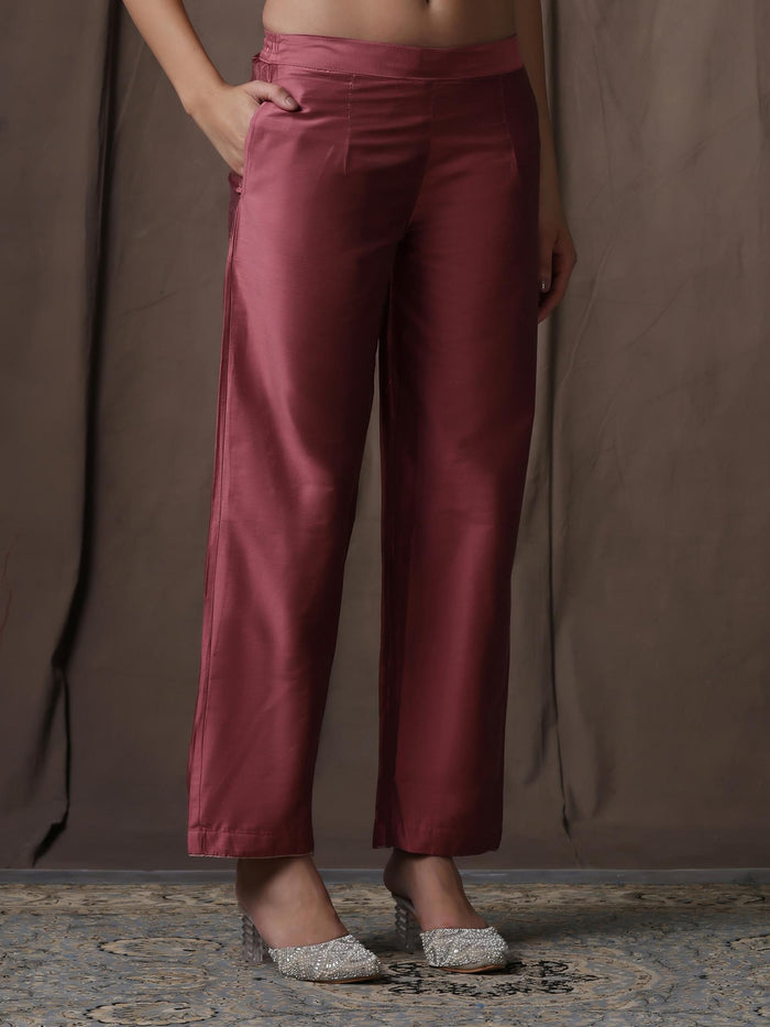 Women Silk Blend Pink Embroidered Kurta Comfort Pant Dupatta.