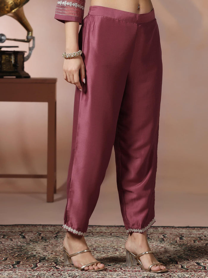 Women Silk Blend Pink Embroidered Kurta Comfort Pant Dupatta.