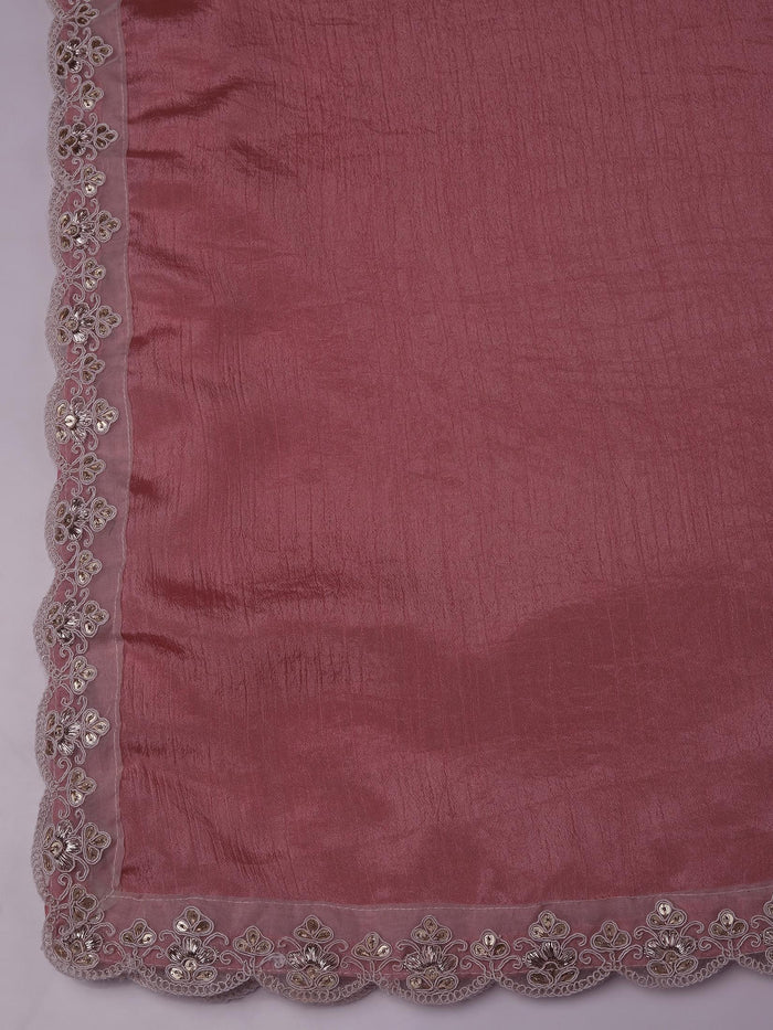 Women Silk Blend Pink Embroidered Kurta Comfort Pant Dupatta.