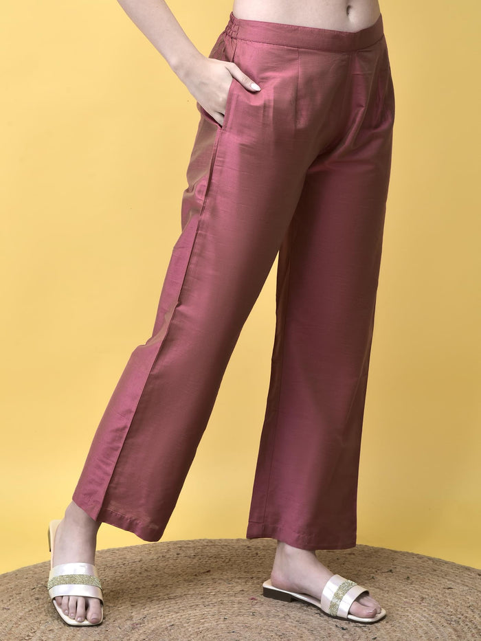 Women Silk Blend Pink Stripe Print Kurta Comfort Pant Dupatta.