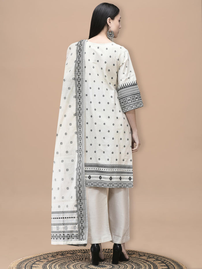Women Silk Jacquard Beige Solid Kurta Comfort Pant Dupatta.