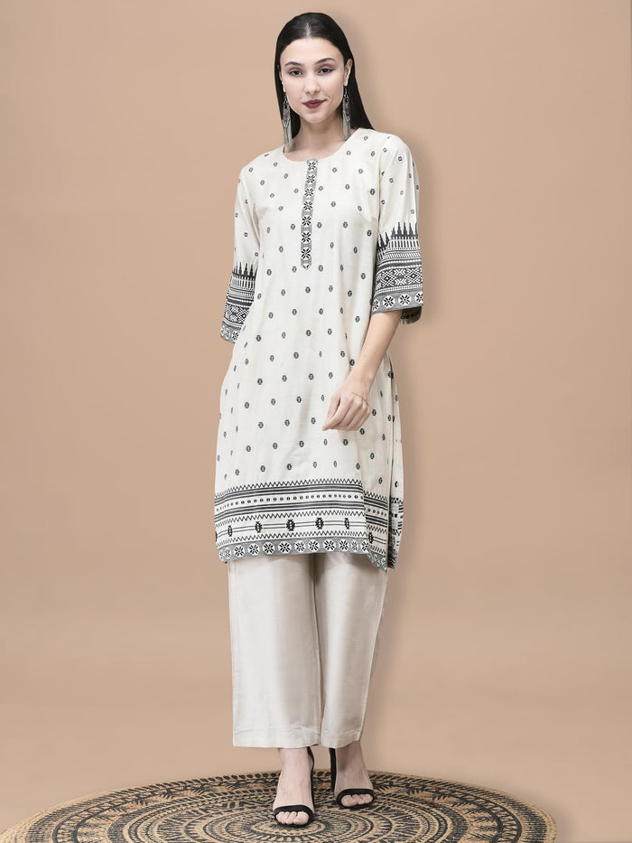 Women Silk Jacquard Beige Solid Kurta Comfort Pant Dupatta.