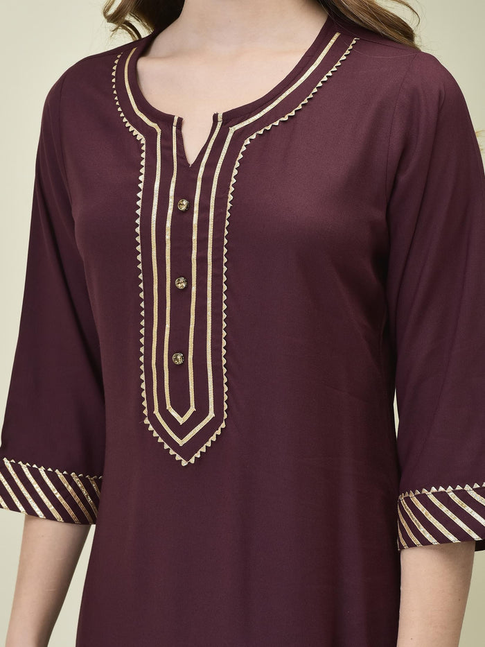 Women Solid Burgundy Kurta Comfort Pant Dupatta.