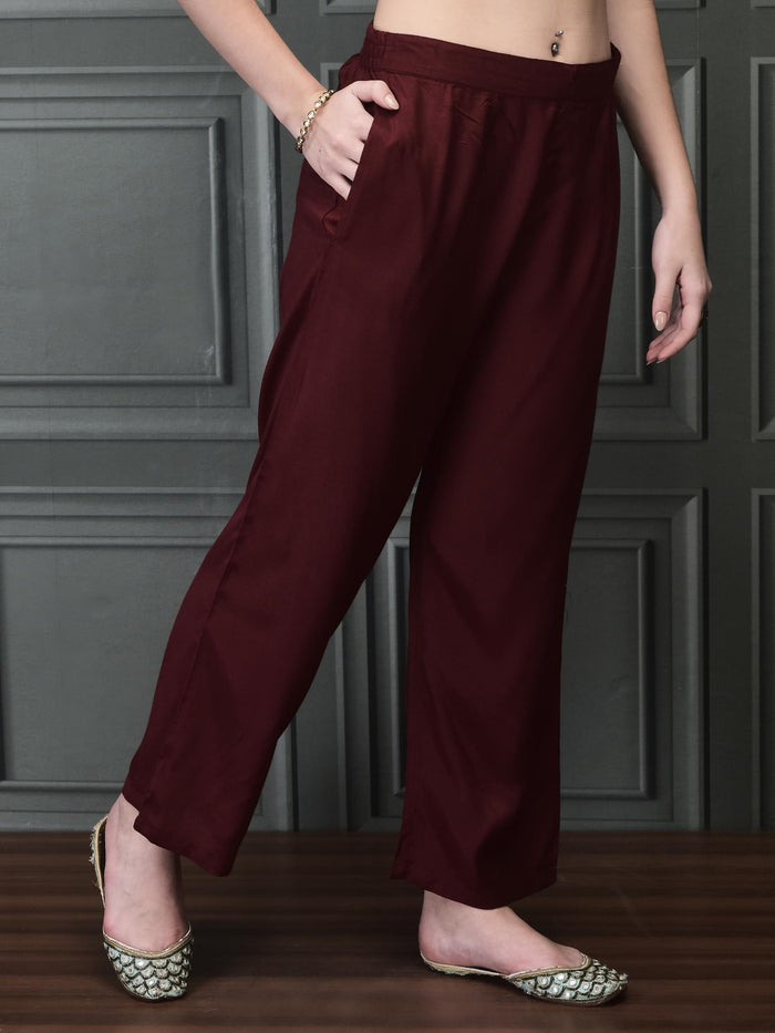 Women Straight Maroon Kurta Comfort Pant Dupatta.