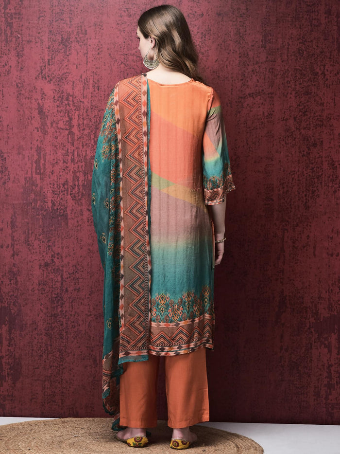 Women Straight Multicolor Kurta Comfort Pant Dupatta.