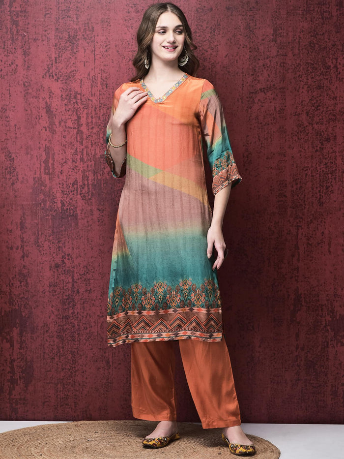 Women Straight Multicolor Kurta Comfort Pant Dupatta.