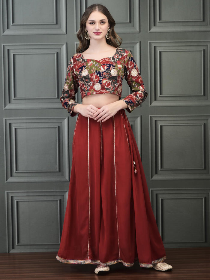 Women Straight Red Choli Skirt Dupatta.