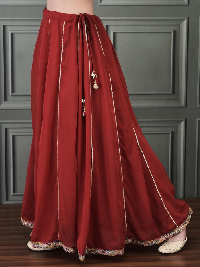 Women Straight Red Choli Skirt Dupatta.