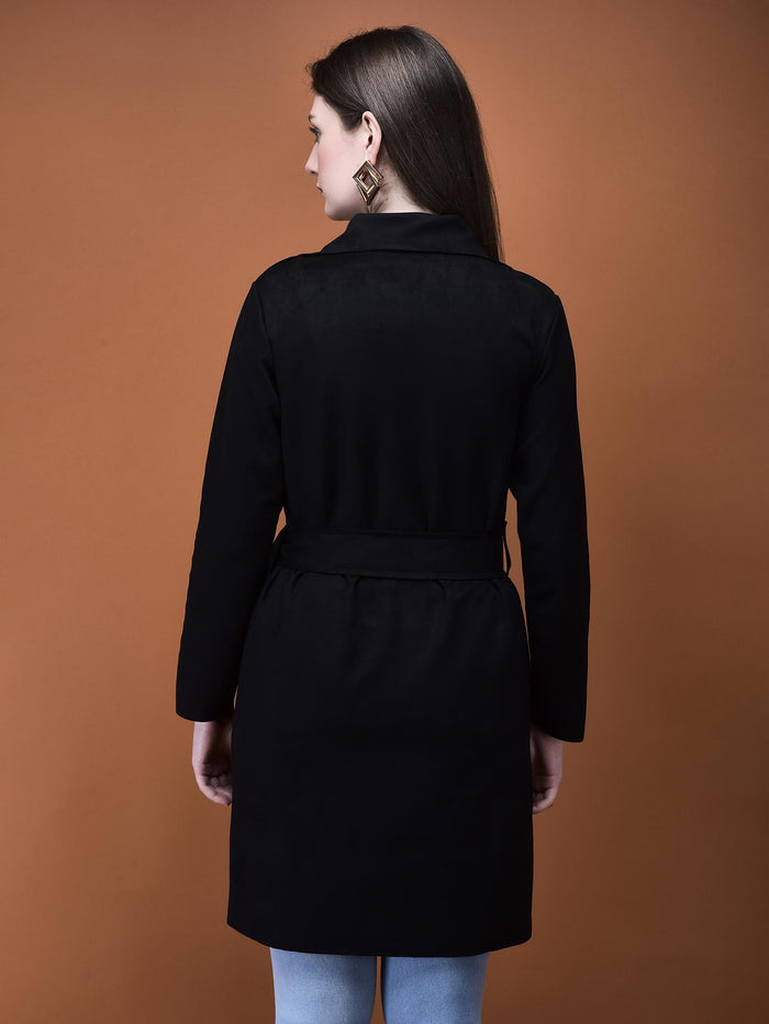 Women Suede Black Solid Shrug.