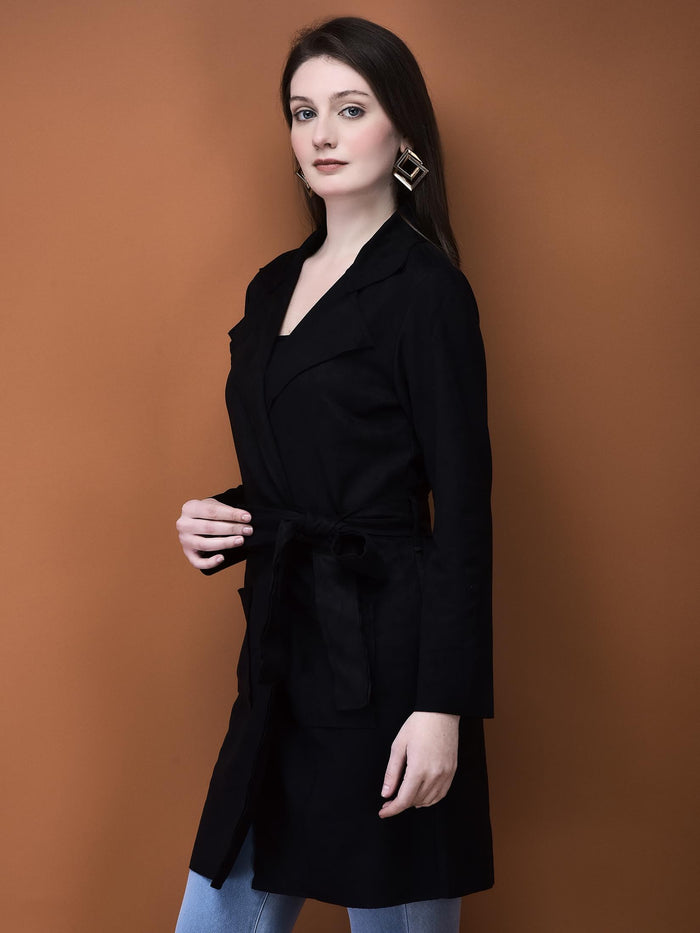 Women Suede Black Solid Shrug.