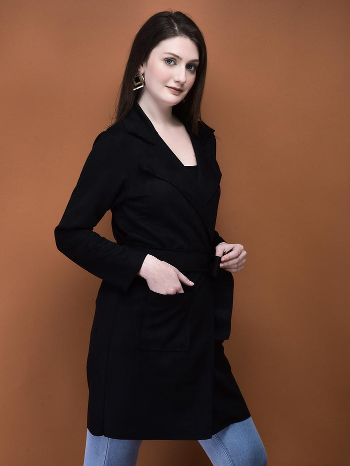 Women Suede Black Solid Shrug.