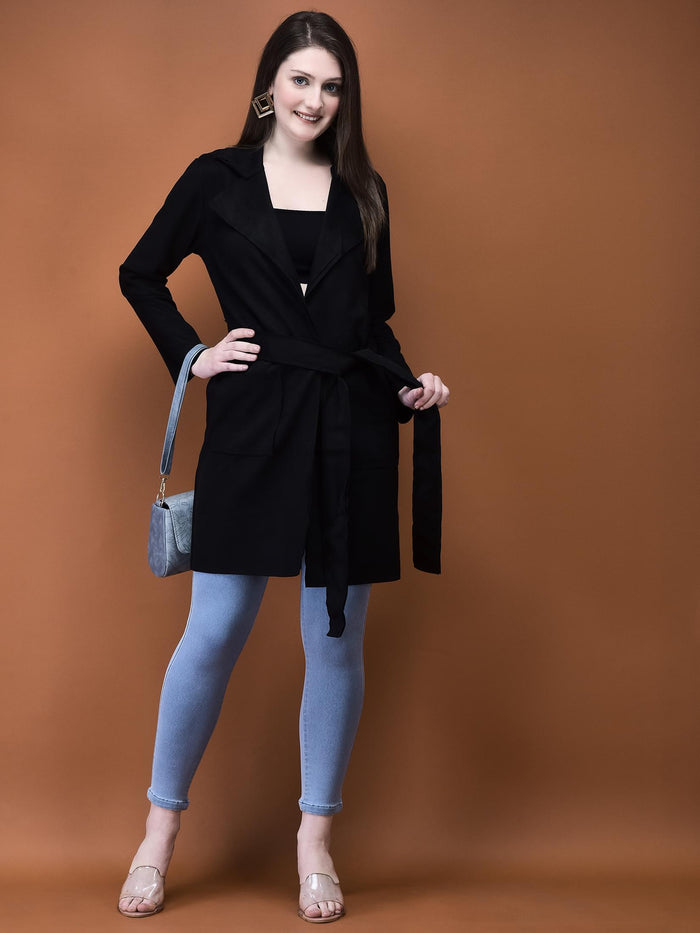 Women Suede Black Solid Shrug.