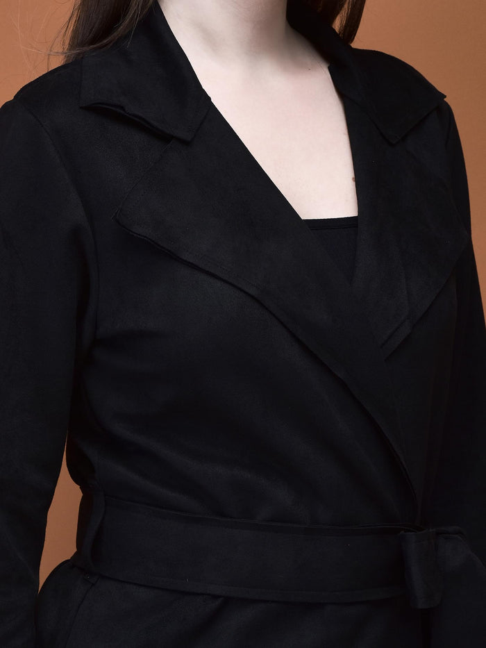 Women Suede Black Solid Shrug.