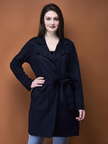 Women Suede Navy Blue Solid Shrug.