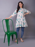 Women Teal Floral Printed Kurti.