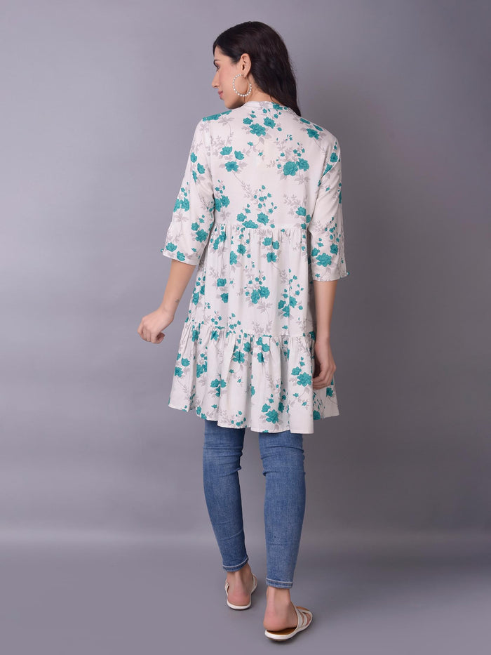 Women Teal Floral Printed Kurti.