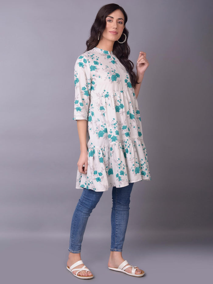 Women Teal Floral Printed Kurti.