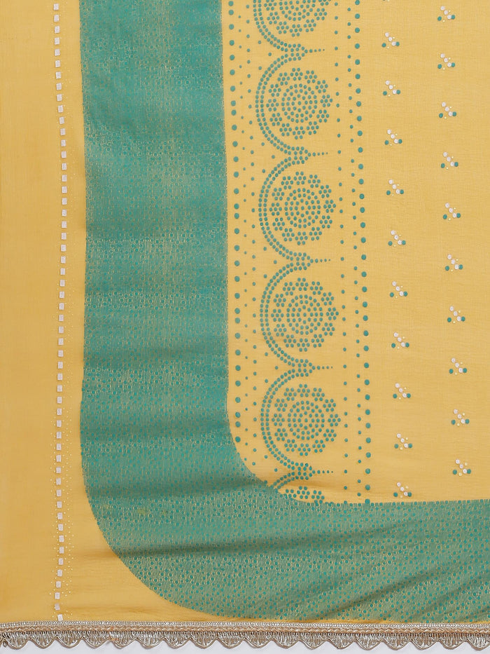 Women Teal Geometric Print Kurta Comfort Pant Dupatta.