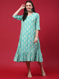 Women Teal Ikat Printed Dress.