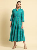 Women Turquoise Blue Floral Printed Dress.