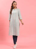 Women Turquoise Blue Stripe Printed Kurta.