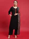 Women Viscose Black Solid Kurta Comfort Pant Dupatta.