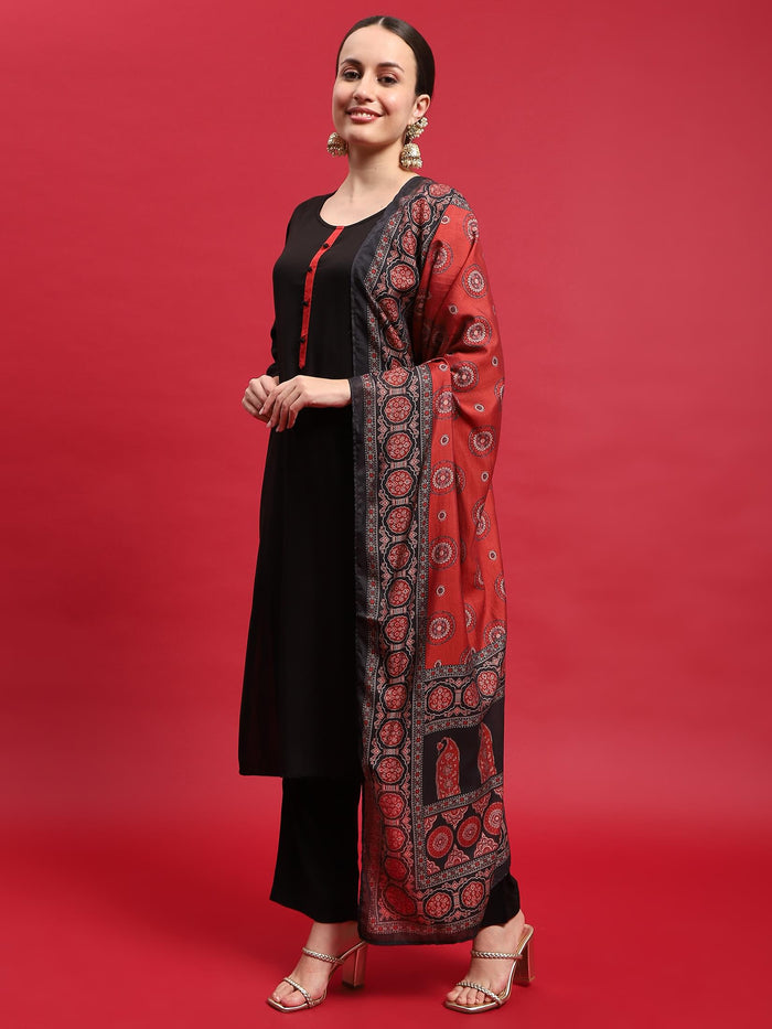 Women Viscose Black Solid Kurta Comfort Pant Dupatta.