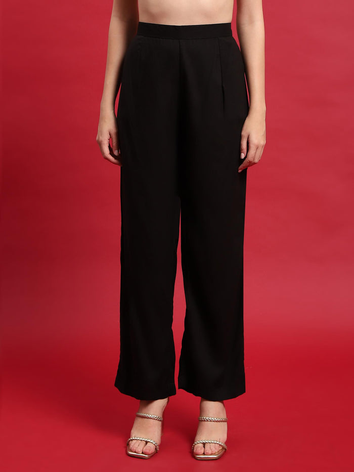 Women Viscose Black Solid Kurta Comfort Pant Dupatta.