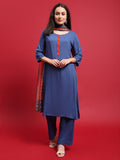 Women Viscose Blue Solid Kurta Comfort Pant Dupatta.