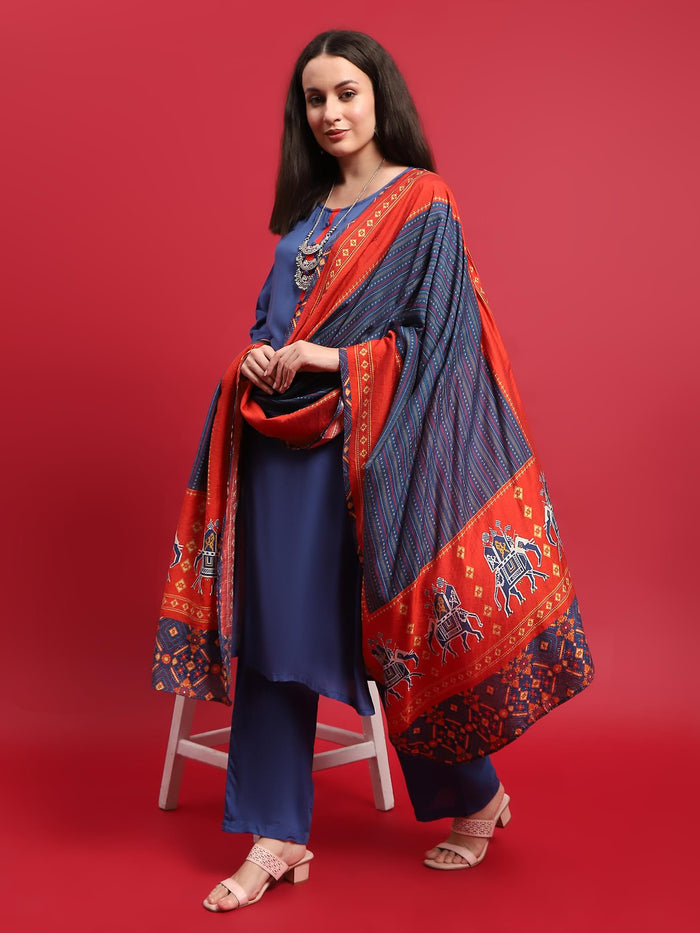 Women Viscose Blue Solid Kurta Comfort Pant Dupatta.