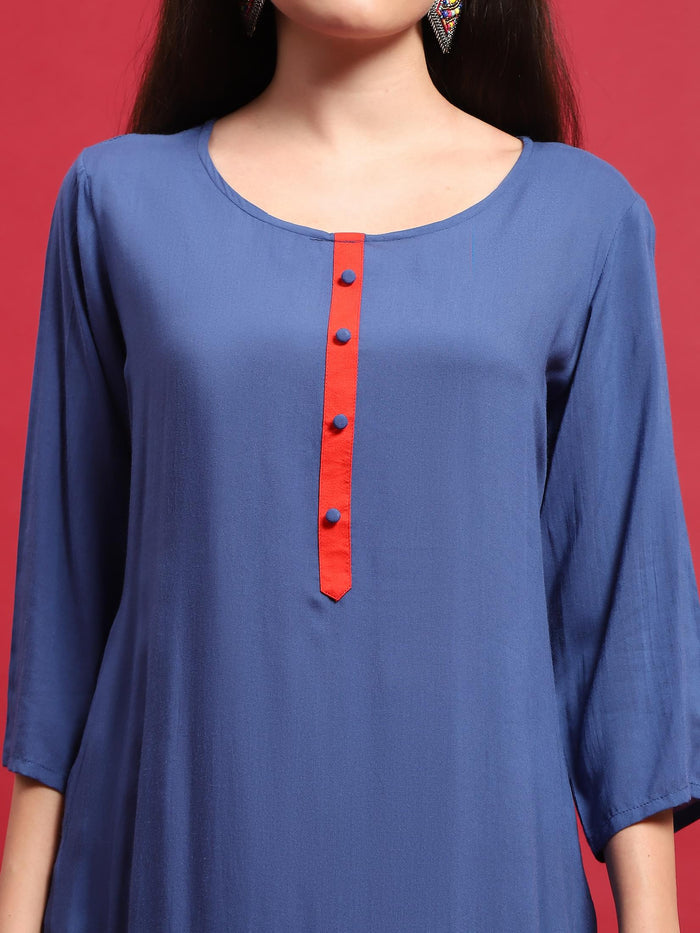 Women Viscose Blue Solid Kurta Comfort Pant Dupatta.