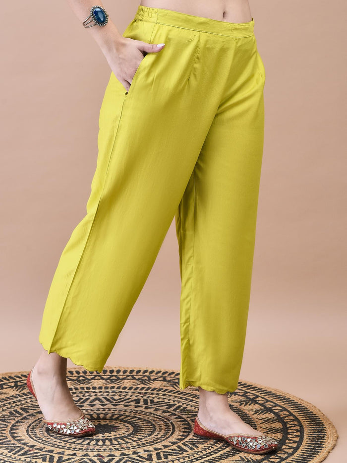 Women Viscose Green Embroidered Kurta Comfort Pant Dupatta.