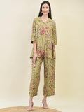 Women Viscose Green Floral Print Co-Ord Set.