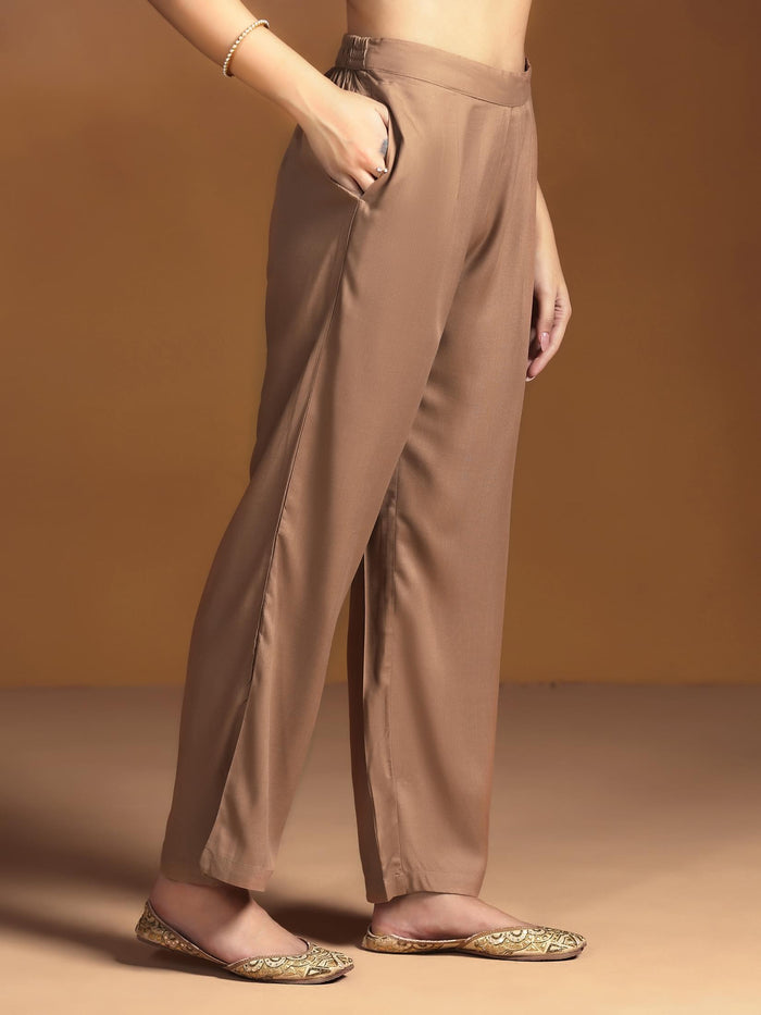 Women Viscose Jacquard Brown Kurta Comfort Pant Dupatta.