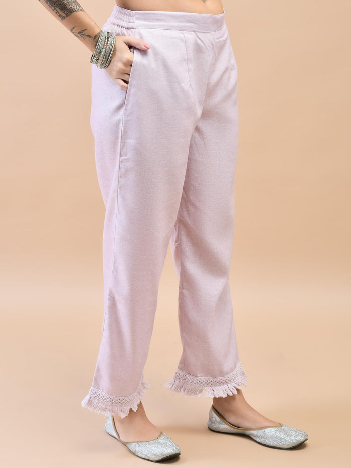 Women Viscose Lilac Geometric Print Kurta Comfort Pant Dupatta.